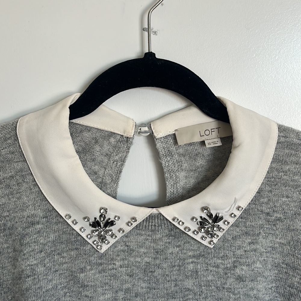 Darling fine knit sweater with bejeweled collar